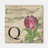 Aimant Tulipe violette Partition Monogramme initial Q (Devant)
