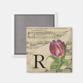 Aimant Tulipe violette Partition Monogramme initial R (Recto/Verso)