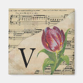 Aimant Tulipe violette Partition Monogramme initial V (Devant)