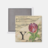 Aimant Tulipe violette Partition Monogramme initial Y (Recto/Verso)