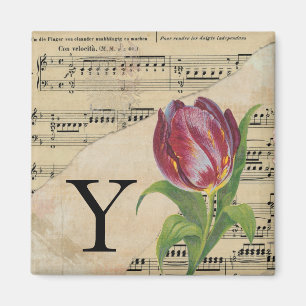 Aimant Tulipe violette Partition Monogramme initial Y