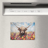 Aimant Tulipes colorées de vache Highland Peinture (In Situ (Lave-vaisselle))