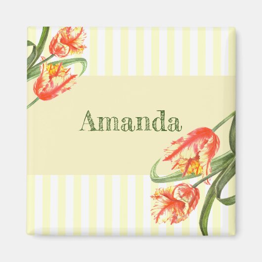 Aimant Tulipes de perroquets jaunes Fleur Art Floral (Devant)