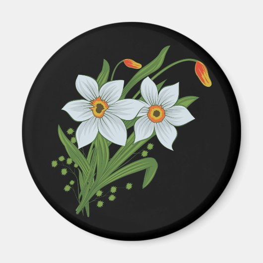 Aimant Tulipes et jonquilles Fleurs Fond noir (Devant)