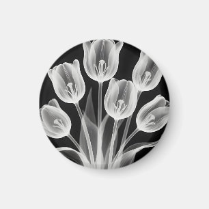 Aimant Tulipes noires et blanches Élégance monochrome