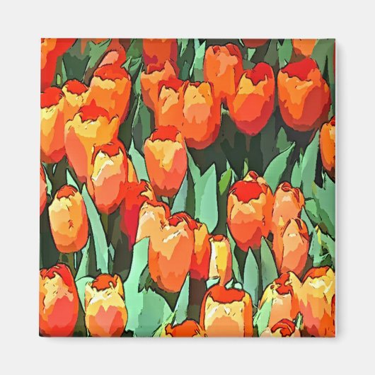 Aimant Tulipes Orange Rétro (Devant)