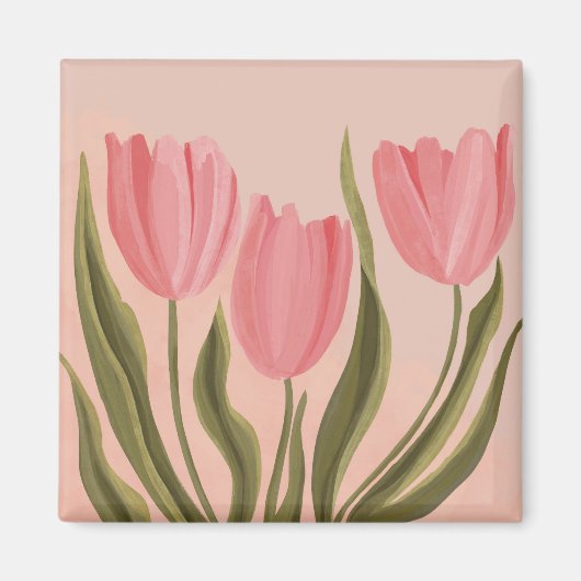 Aimant Tulipes Painteté Jolie Rose (Devant)