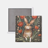Aimant Tulipes rouges Brown de lapin William Morris inspi (Recto/Verso)