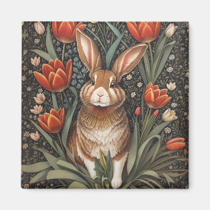 Aimant Tulipes rouges Brown de lapin William Morris inspi