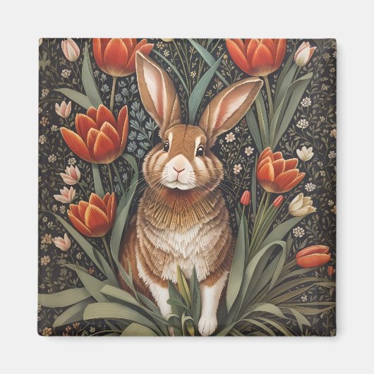 Aimant Tulipes rouges Brown de lapin William Morris inspi (Devant)