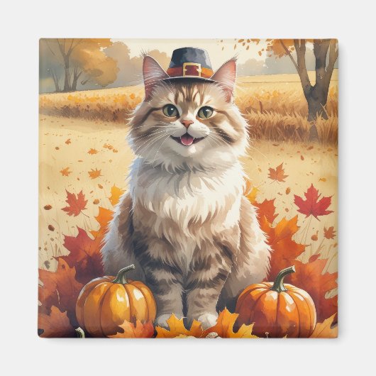 Aimant Turc Angora Chat Automne Quitte L'Art Thanksgiving (Devant)