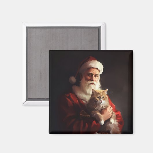 Aimant Turc Angora Chat Santa Claus Festif Noël (Recto/Verso)