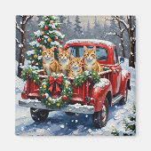Aimant Turkish Angora Cat Christmas Red Truck Holiday (Devant)