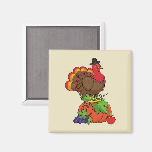 Aimant Turquie mignonne avec moisson Thanksgiving (Recto/Verso)