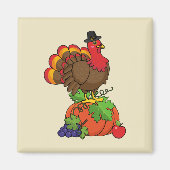 Aimant Turquie mignonne avec moisson Thanksgiving (Devant)