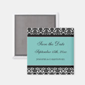 Aimant Turquoise Black Damask Enregistrer l'aimant Date (Recto/Verso)