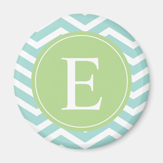 Aimant Turquoise blanc Chevron vert Monogramme (Devant)
