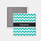 Aimant Turquoise Blanc Chevron ZigZag Nom noir Monogramme (Recto/Verso)
