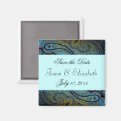 Aimant Turquoise Blue Paisley Peacock Invitations de mari (Recto/Verso)