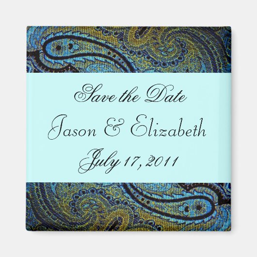 Aimant Turquoise Blue Paisley Peacock Invitations de mari (Devant)