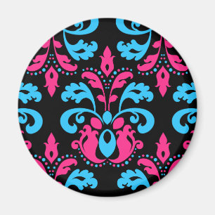 Aimant Turquoise de roses indien et damassé noire