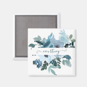 Aimant Turquoise et bleu aquarelle floral personnalisé (Recto/Verso)