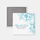 Aimant Turquoise Floral Letterpress Style Mariage (Recto/Verso)