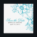 Aimant Turquoise Floral Letterpress Style Mariage<br><div class="desc">Mariage élégant Enregistrer les annonces Date. Photo de Mujka</div>