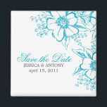 Aimant Turquoise Floral Letterpress Style Mariage<br><div class="desc">Mariage élégant Enregistrer les annonces Date. Photo de Mujka</div>