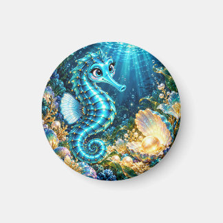 Aimant Turquoise Magique Hippocampe & Perle Dorée Sous-Ma