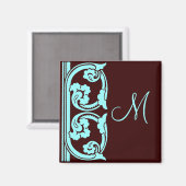 Aimant Turquoise médiéval au chocolat Brown au monogramme (Recto/Verso)