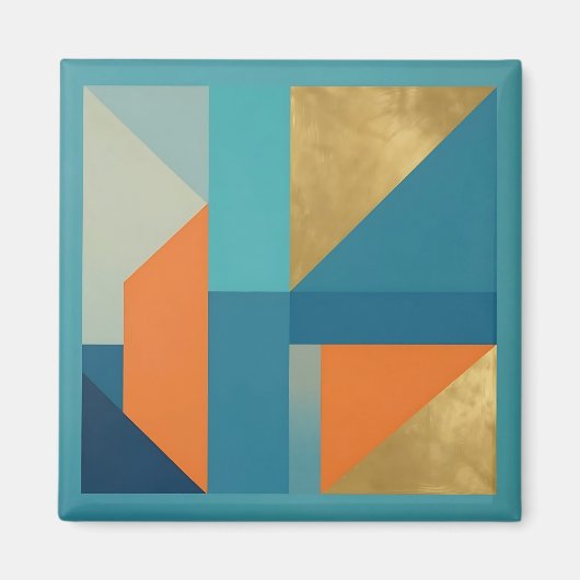 Aimant Turquoise Orange Or Géométrique Abstrait (Devant)