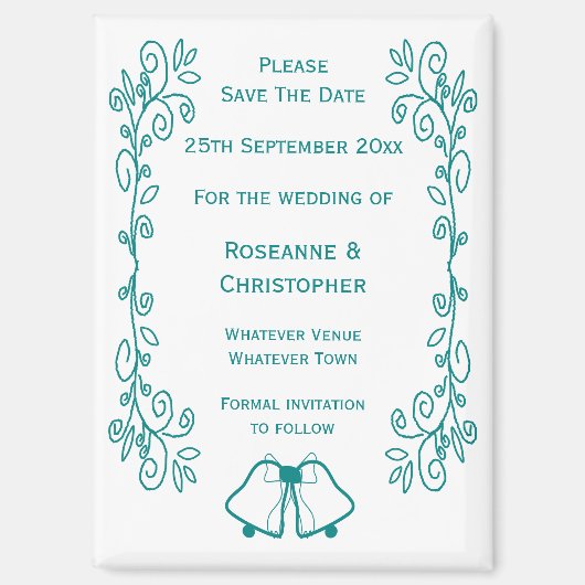 Aimant Turquoise Scrollwork Design Wedding Enregistrer La (Recto)