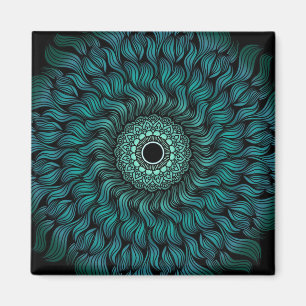 Aimant Turquoise Zentangle/Mandala Carré