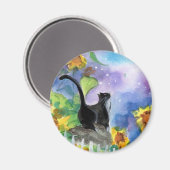 Aimant Tuxedo Cat Moon dans les tournesols (Recto/Verso)