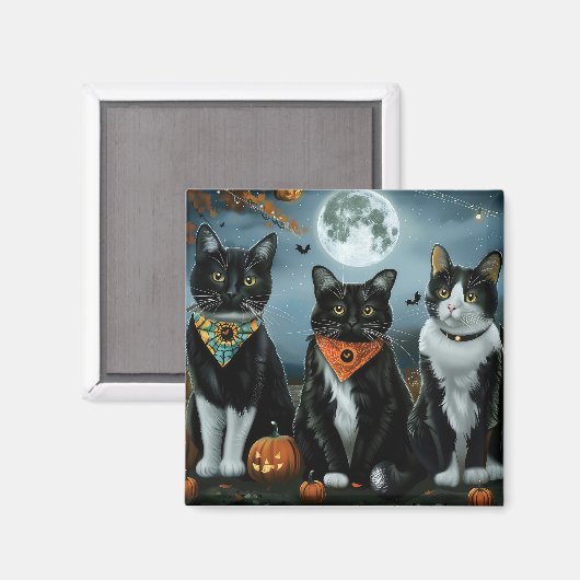 Aimant Tuxedo Chat Halloween Éffrayant (Recto/Verso)