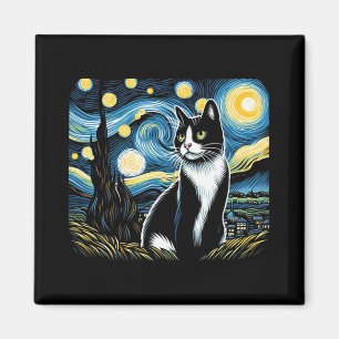 Aimant Tuxedo Chat Starry Peinture de nuit Tuxedo Proprié