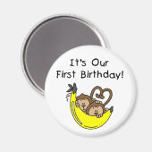 Aimant Twin Boys 1st Birthday Monkey Tshirts et cadeaux (Recto/Verso)