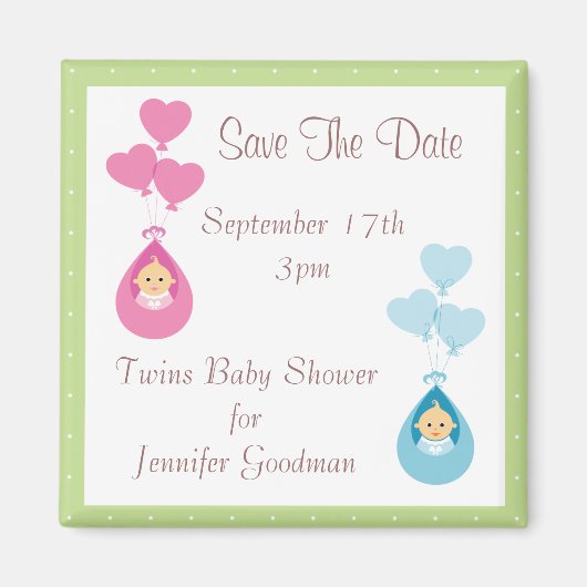 Aimant Twins & Balloons Enregistrer Le Baby shower Date (Devant)