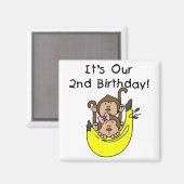 Aimant Twins Monkey Boy and Girl 2e anniversaire (Recto/Verso)