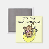 Aimant Twins Monkey Boy and Girl 2e anniversaire (Recto/Verso)