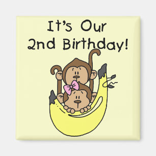 Aimant Twins Monkey Boy and Girl 2e anniversaire