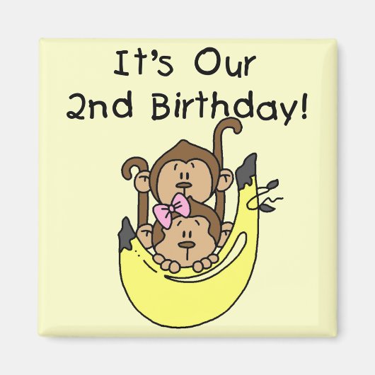 Aimant Twins Monkey Boy and Girl 2e anniversaire (Devant)