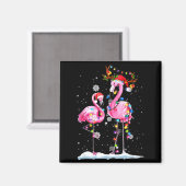 Aimant Two Flamingo With Santa Hat And Lights Merry Chris (Recto/Verso)