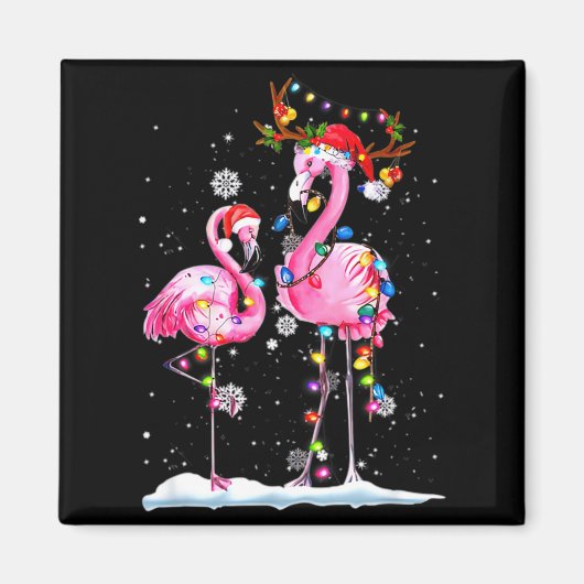 Aimant Two Flamingo With Santa Hat And Lights Merry Chris (Devant)