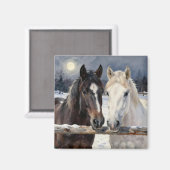 Aimant Two Horses on a Snowy Farm Under the Moon (Recto/Verso)