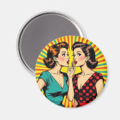 Aimant Two Woman Gossiping Telling Secrets Pop Art (Recto/Verso)
