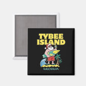 Aimant Tybee Island Géorgie Père Noël Christmas Surfing (Recto/Verso)