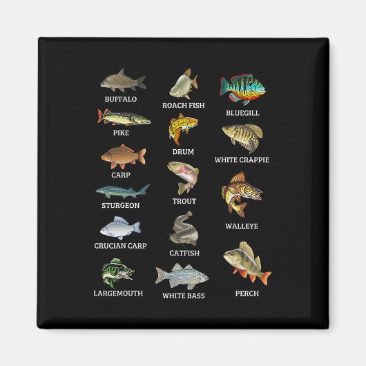 Aimant Types D'Espèces De Poissons D'Eau Douce Pêcheur (Devant)