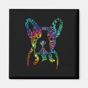 Aimant Typographie Bulldog Tie Dye Art graphique Frenchie
